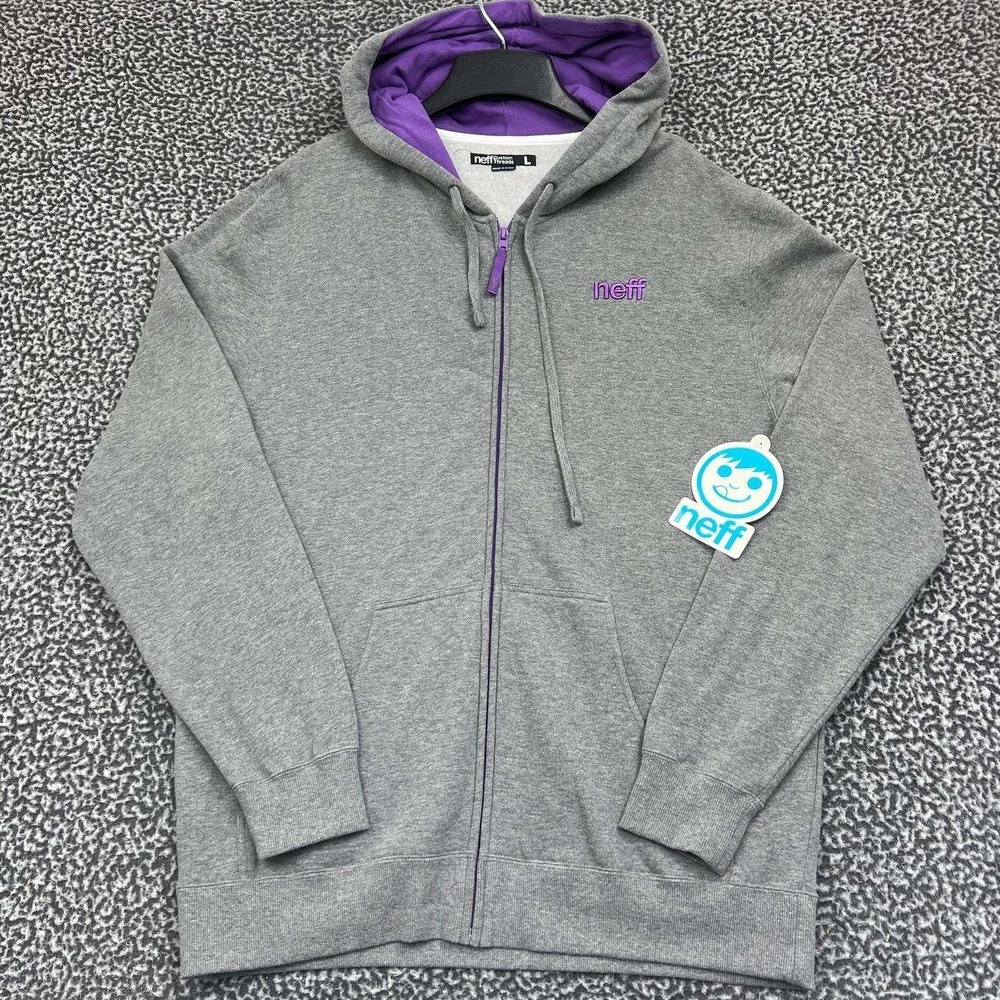 Neff Hoodie Men Large Gray Purple Full Zip Long Sleeve Pocket Outdoor New L‎
